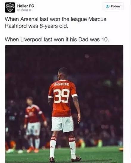 当利物浦上一次联赛夺冠时,拉什福德他爸才10