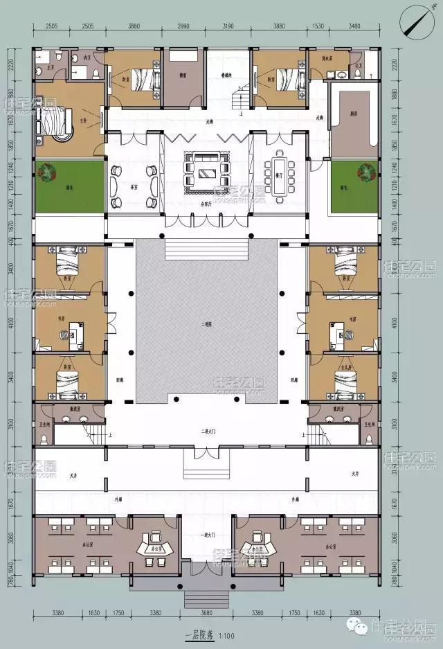 流传百年中式风自建2层中式四合院27x37米