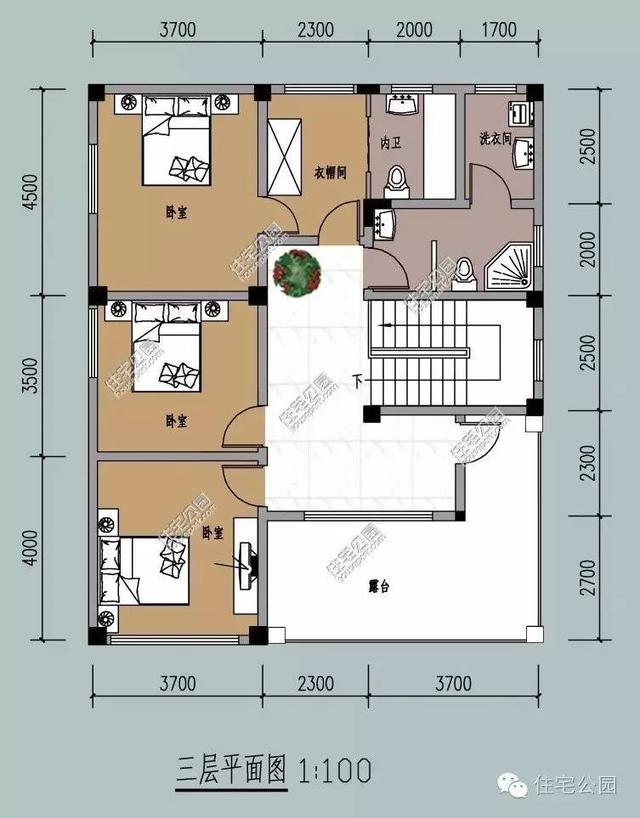 10x14米农村三层别墅,方正户型,简约大方,含预算