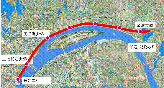 江北快速路由二七长江大桥立交至阳逻余泊大道,沿江串起江岸,黄陂