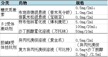 常用雾化吸入药物