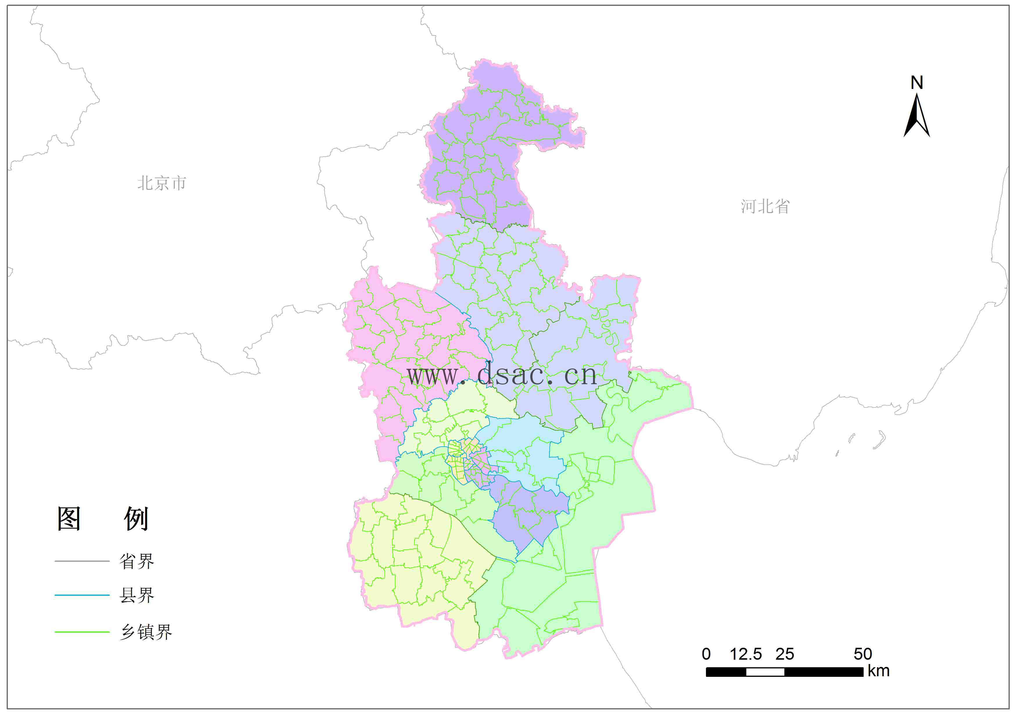 采用人机交互的方式开展行政区划地图矢量化工作,最终获取天津市乡镇图片