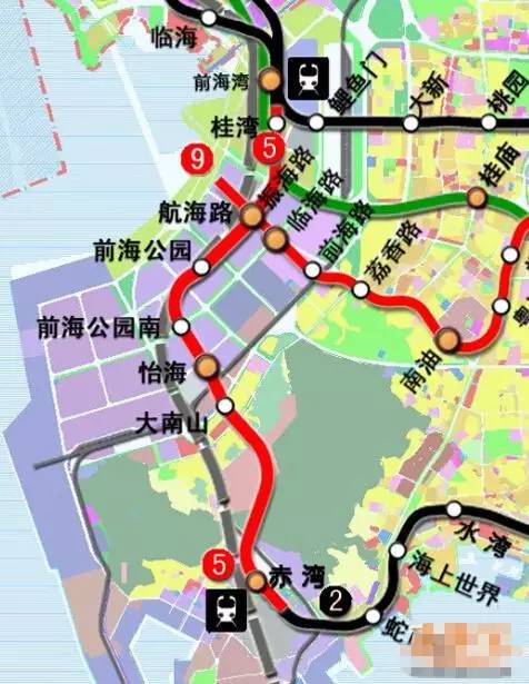 5号线南延线 北起于5号线前海湾站, 经前海,南山,终点与地铁2号线赤湾