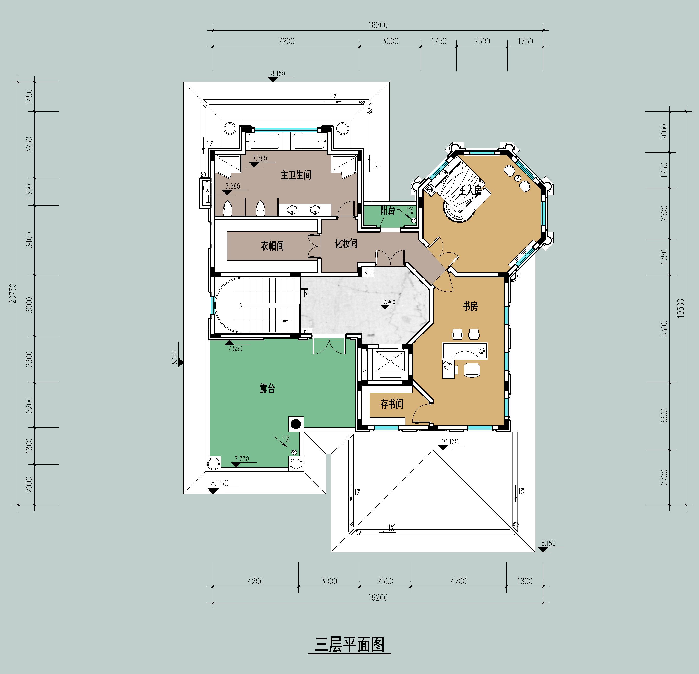 免费图纸|钻石落地窗,23x27米别墅全套图纸分享!