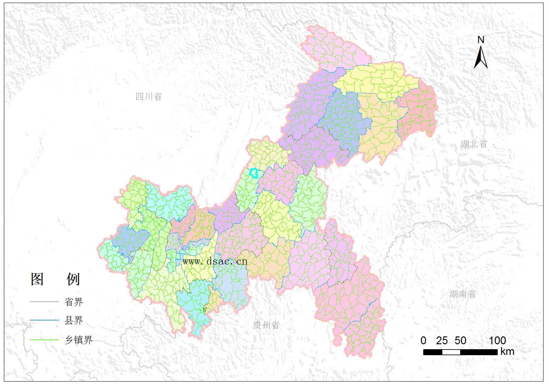 采用人机交互的方式开展行政区划地图矢量化工作,最终获取重庆市乡镇图片