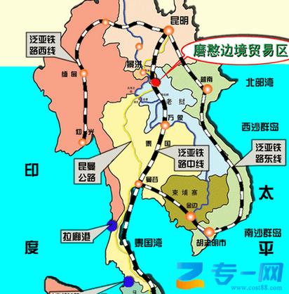 东线:昆明经河口出境至越南,纵贯越南,经柬埔寨到泰国.图片