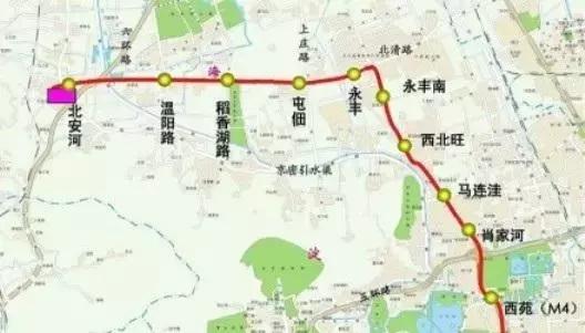 站点设置经由北安河站至苏州街站,全线里程约23.8km