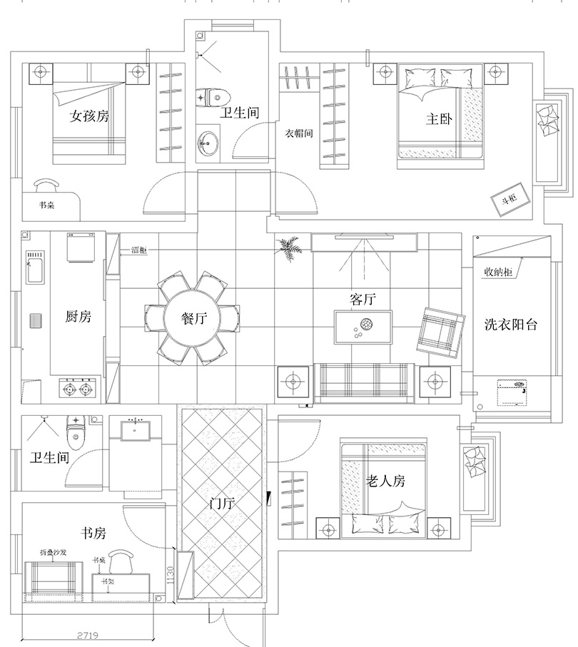 富田兴和湾装修效果图 现代风格设计125平三室两厅