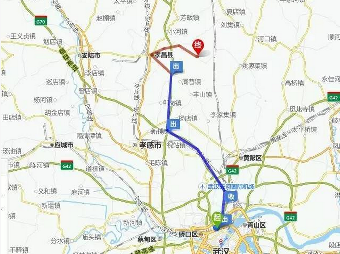 2, 线路2:京珠高速小河出口右拐—孝昌城区方向—花园大道—松花线—图片