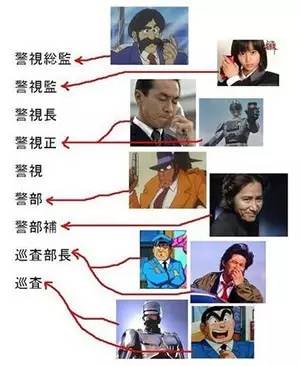 巡查-巡查长-巡查部长-警部补 警部-警视-警视正-警视长-警视监-警视