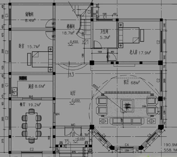 农村盖房新潮流,复式楼中楼户型14x14米,平面图