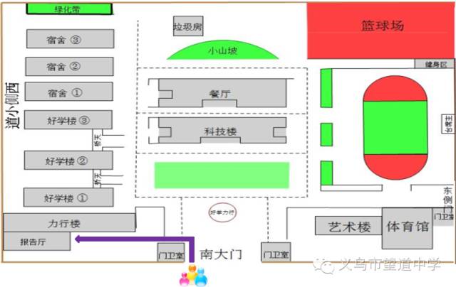 学校平面图(报告厅路线图) 运动会日程安排