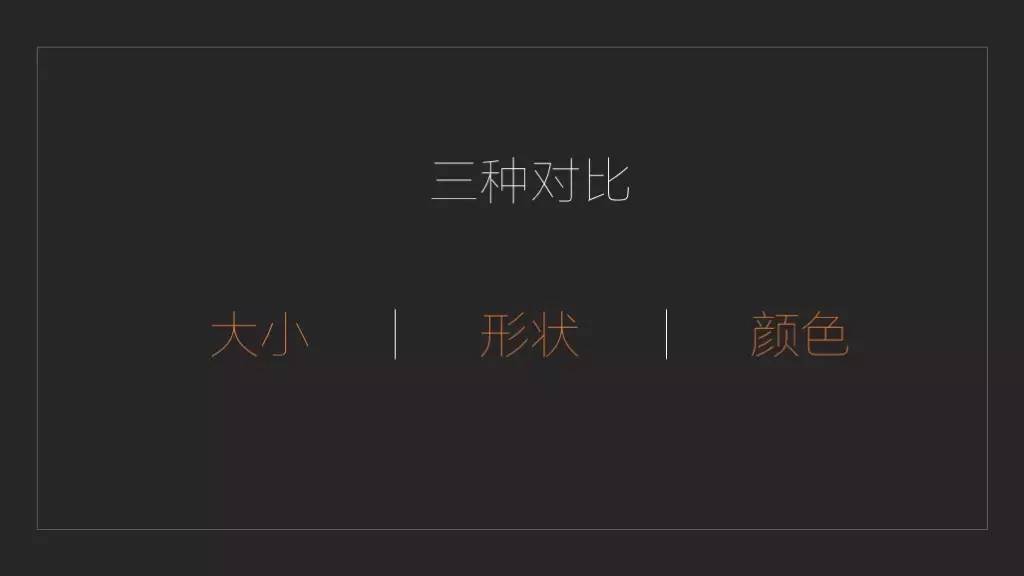 文字的对比主要分为三种类型:文字的大小,文字的形状,文字的颜色