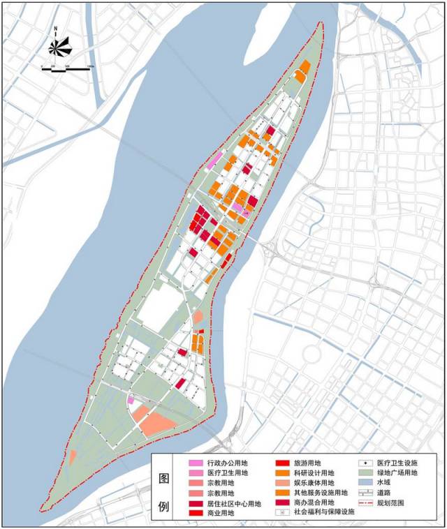 其它 正文  城市公共服务设施规划图 纬七路两侧将成江心洲地区中心