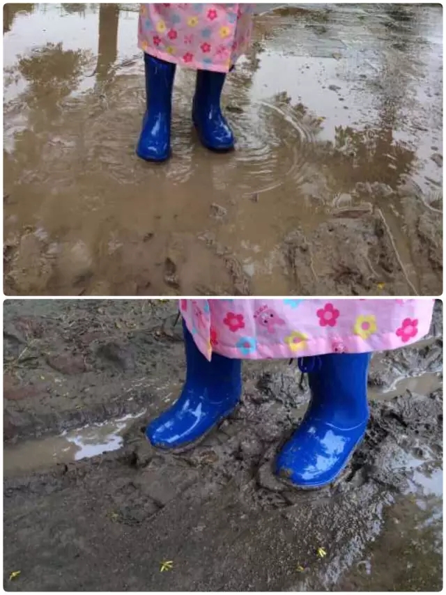 虽然也有过几次让小朋友穿着雨靴,雨衣去感受大自然的,但还是会限制