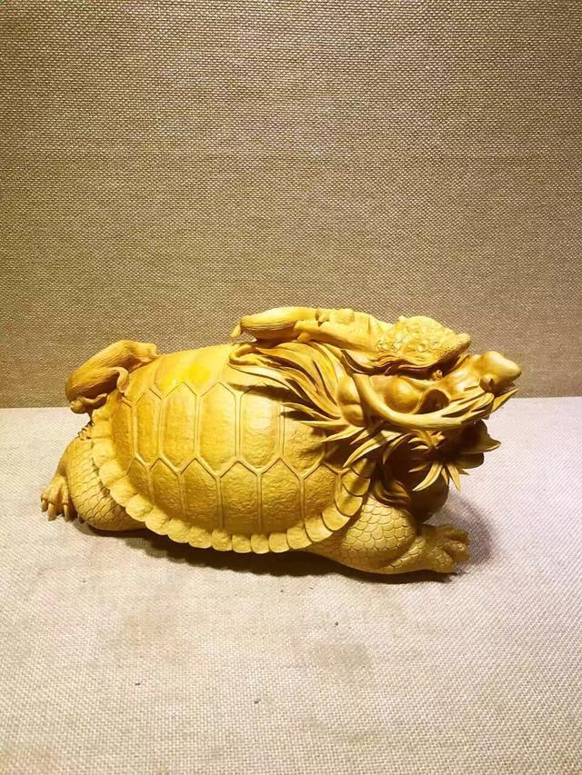 吉祥四灵之一,古代神龙之子:黄杨木龙龟