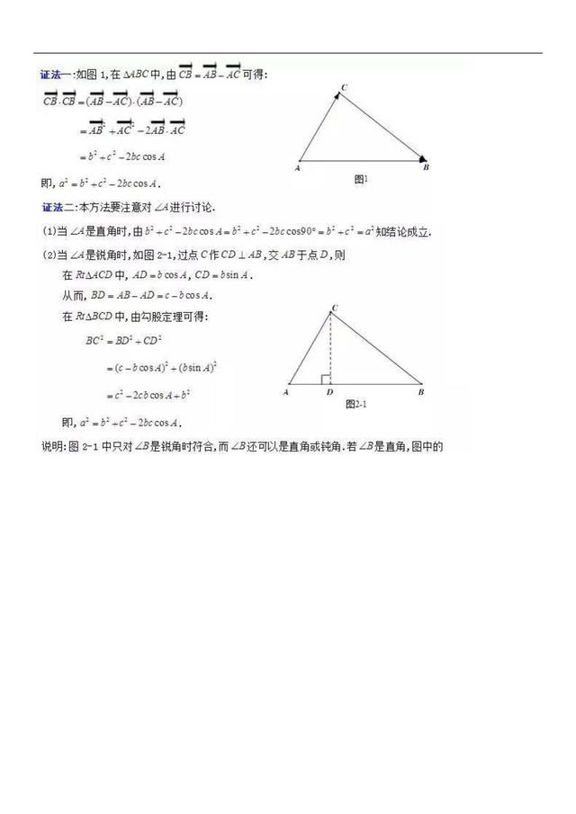 三角函数公式总结与余弦定理多种证明方法