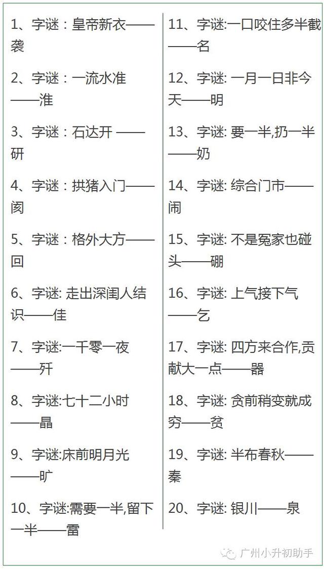 100个汉字字谜,家长可以陪孩子一起玩,考考孩