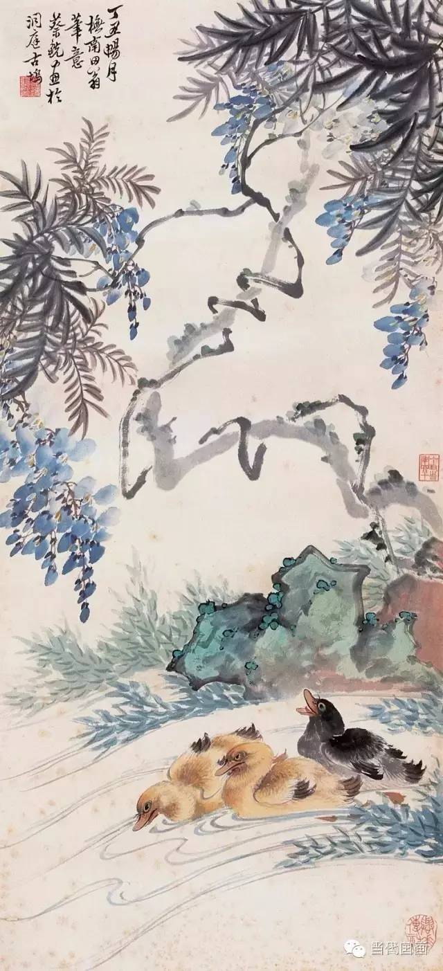 蔡铣 1937年作 紫藤雏鸭