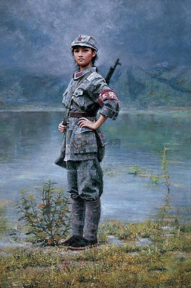 用娴熟的油画写实技巧再现红军女战士风采