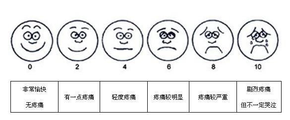 疼痛程度的评估,下面介绍比较常用的wong-banker面部表情量表法(图2-5