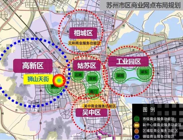 苏州市区(不含吴江区)的商业网点布局规划,是" 三核两副"的结构.