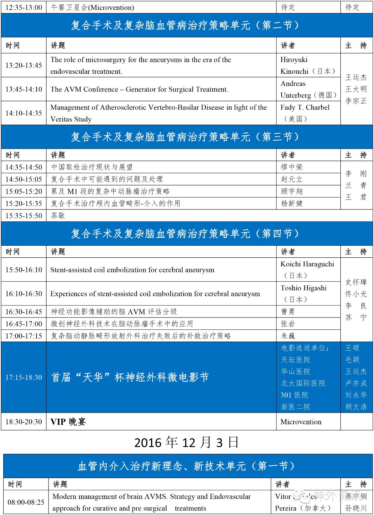 具体日程 12月1 4日 16 天坛 华山脑 脊髓 血管性疾病外科论坛