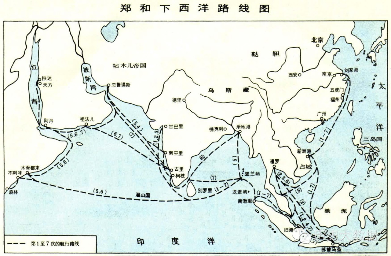 郑和下西洋路线图 前面两个目的在郑和1-5次下西洋时期已经做到了,没