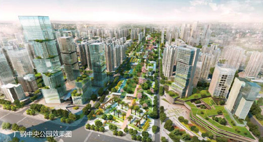 9公里广钢新城中央绿轴,形成广州少有的工业文化遗产公园.