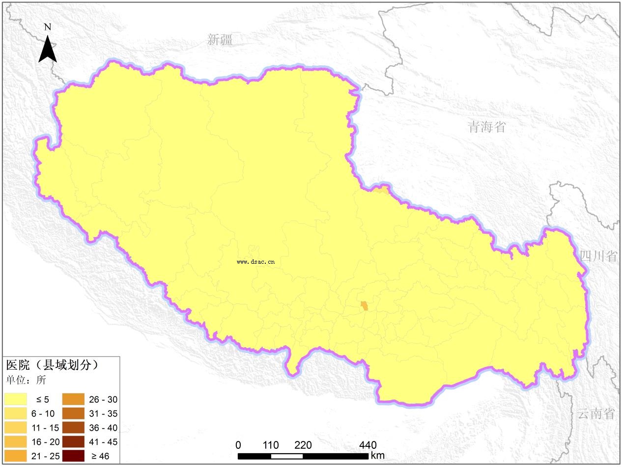 产品样例地理信息数据源西藏自治区73个县级行政区,拥有县级医院总数