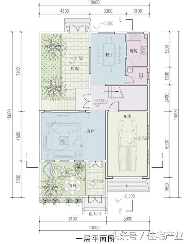 新中式农村别墅10米x15米 带庭院3种平面图布局