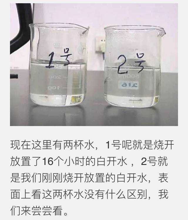 ▼实验中责任重大的两杯水而这个试验只是测了一杯久放的水和一杯刚烧