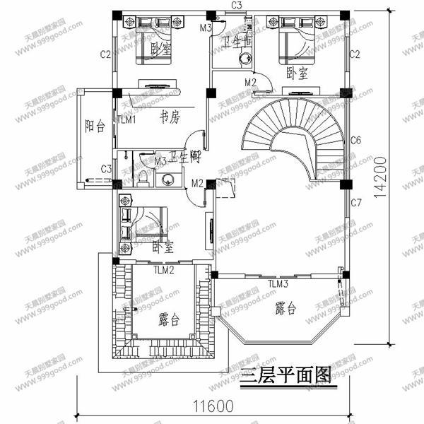 别墅屋顶层平面图