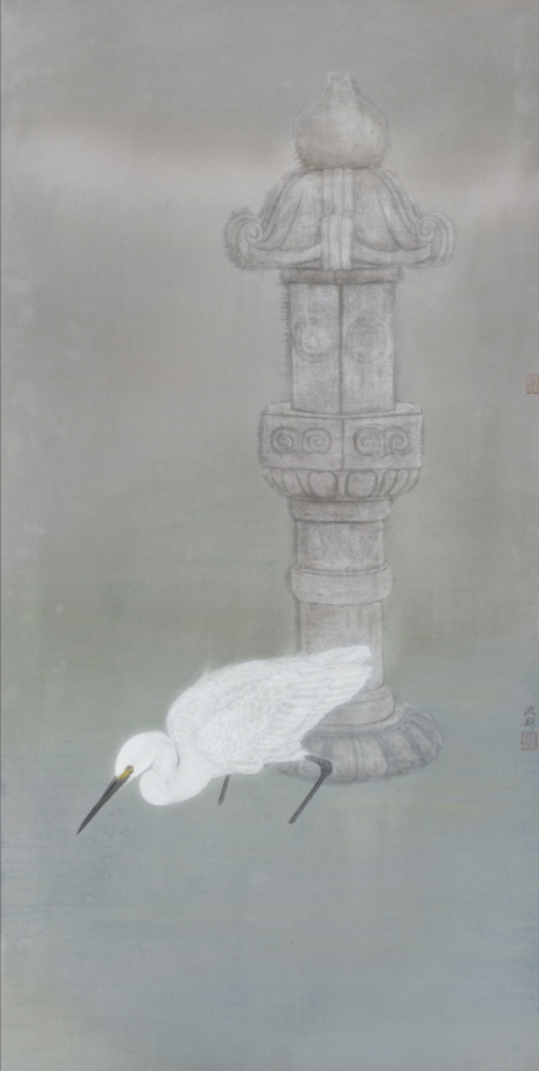 方政和《白鹭依经幢(二》纸本设色 138×68cm 2015年