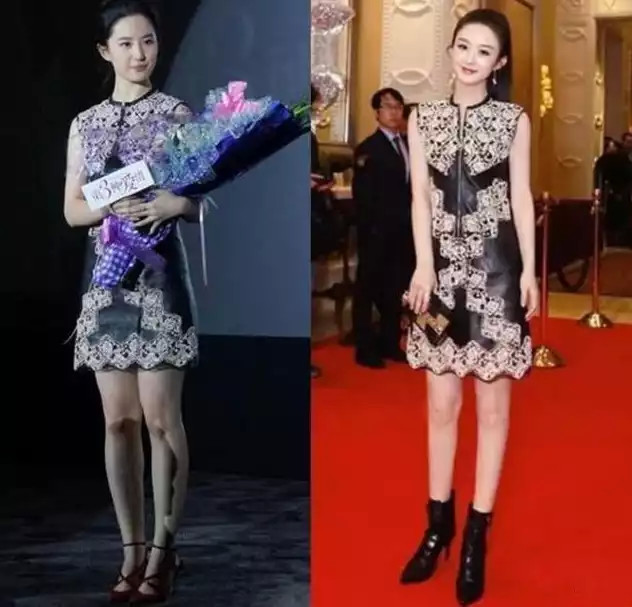 刘亦菲和赵丽颖搭配起来,赵丽颖的马尾辫更是减龄利器,搭配上一款踝靴