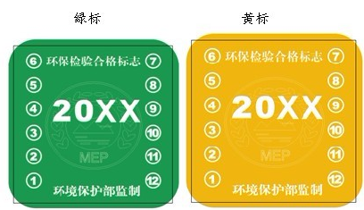 环保标志是国家发放的机动车排放标准的分级标志,有黄色和绿色两