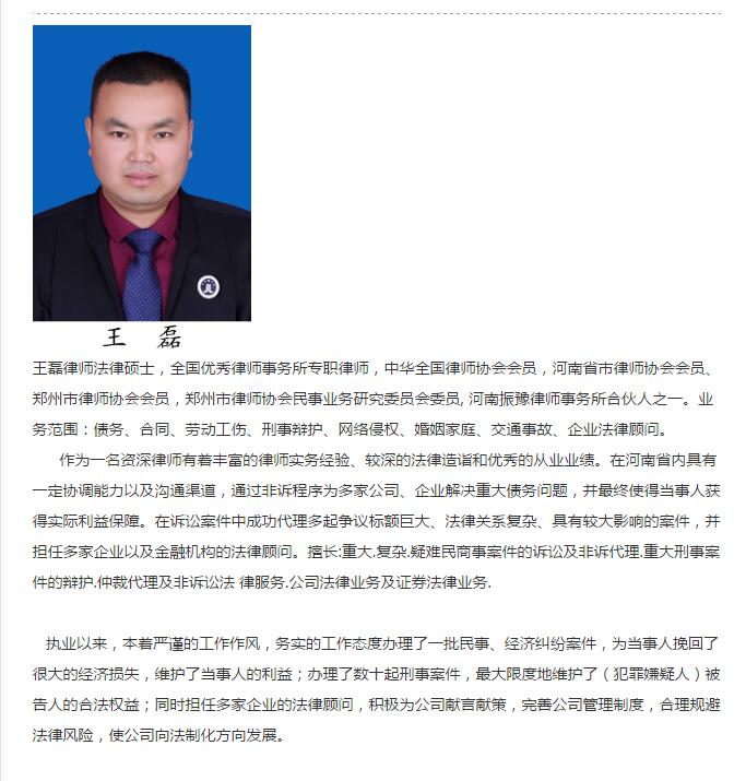 河南振豫律师事务所律师团队合伙人简介