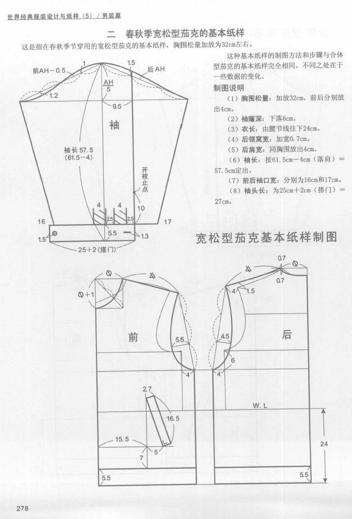 14款男士茄克的结构设计与纸样 男人必备款