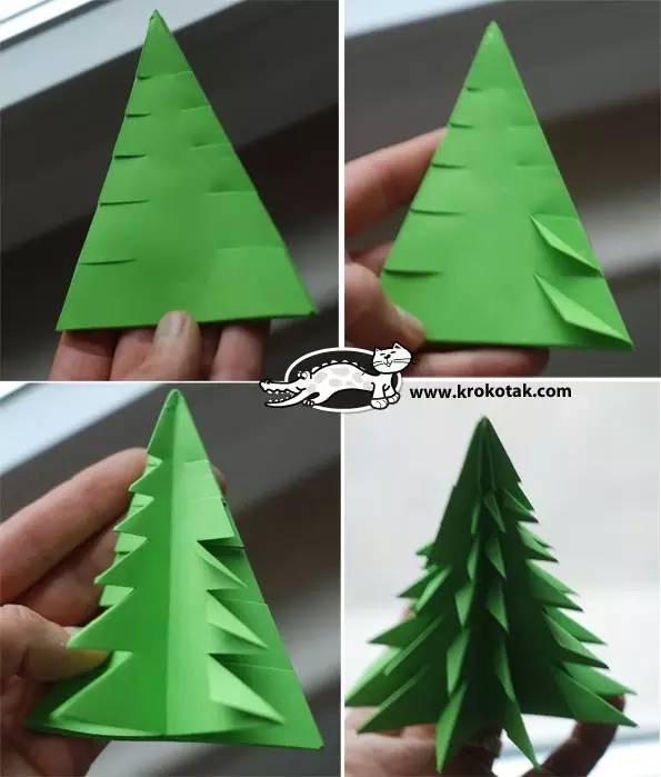 圣诞树折纸剪纸的步骤
