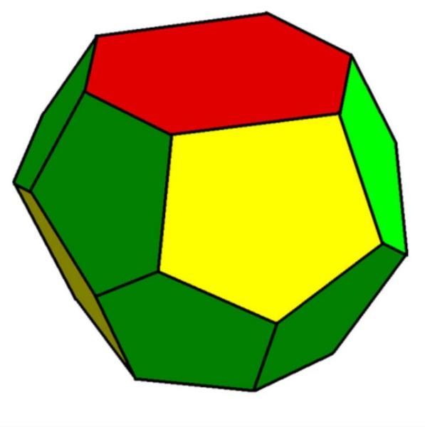 开尔文的十四面体的一种平整的版本: 一个带有6个四边形面和8个六边形