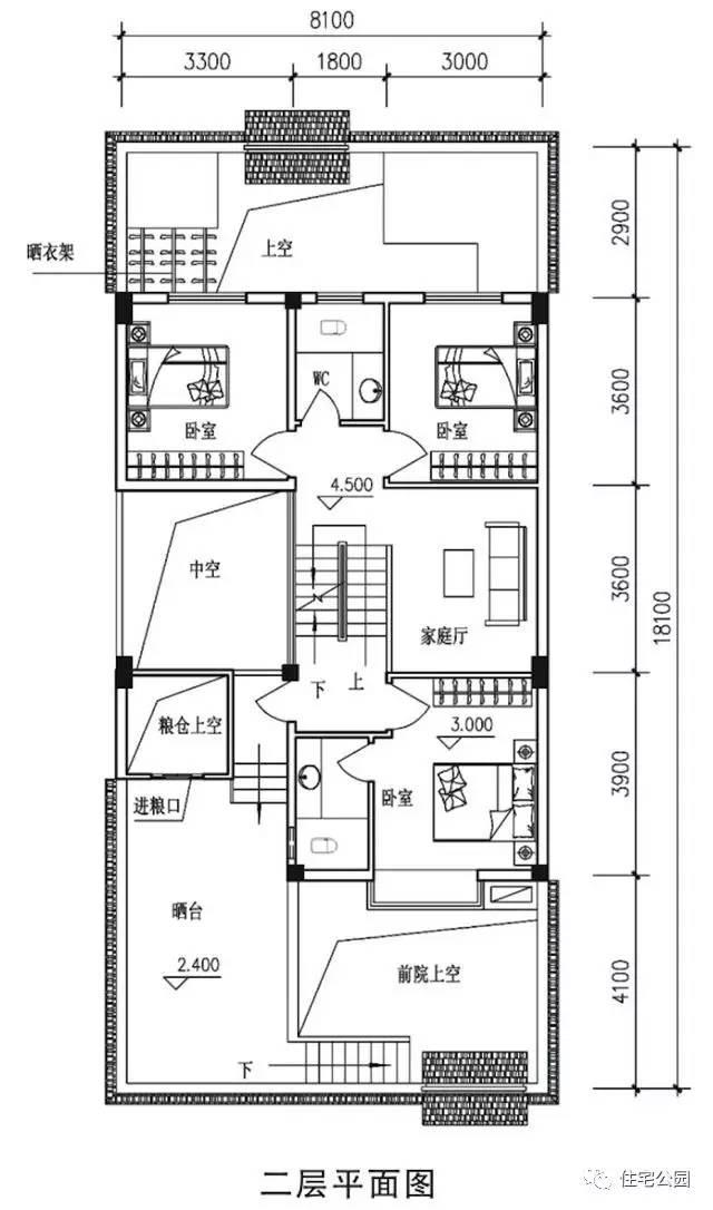 堂屋神台庭院天井全都有 8米面宽农村别墅含平面图