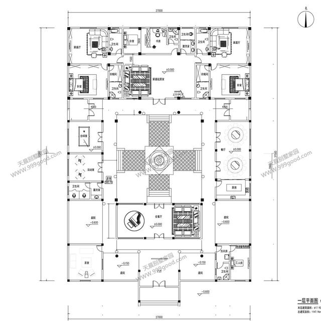 农村自建三层四合院,27x10.5米,含全套平面图!