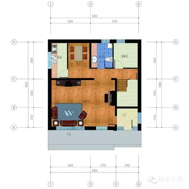 9.3x9米农村别墅, 户型方正实用,两侧无窗