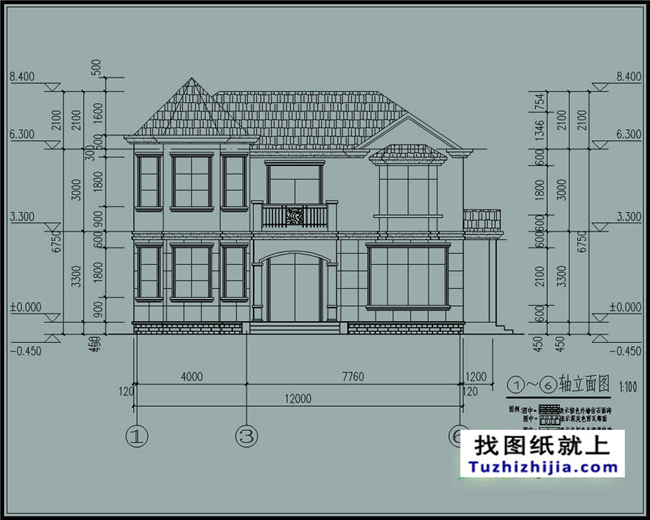 欧式实用农村二层别墅CAD图纸带外观图