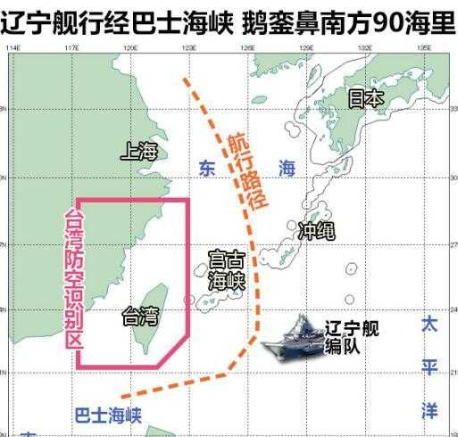 辽宁舰航母远海训练: 沿台湾东部海南下已进入南海