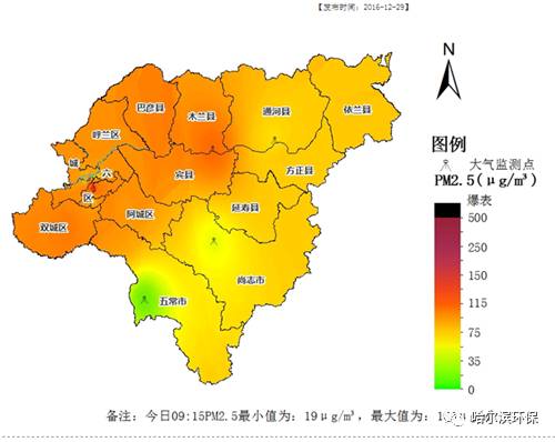 哈尔滨市区pm2.5五分钟分布图