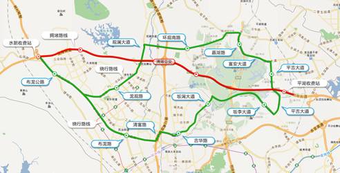 机荷高速主要拥堵路段为水朗收费站至平湖收费站(14:00-23:00 东行