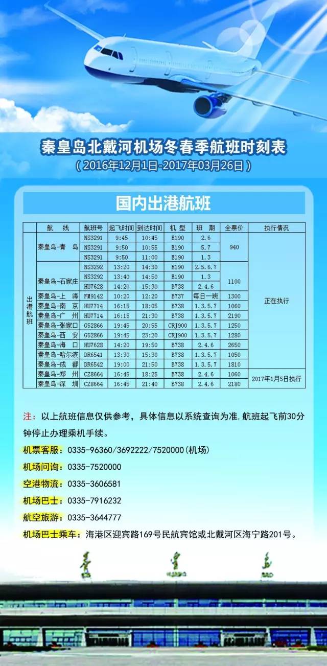 北戴河机场将于1月5日恢复一航线,另附秦皇岛最全航班