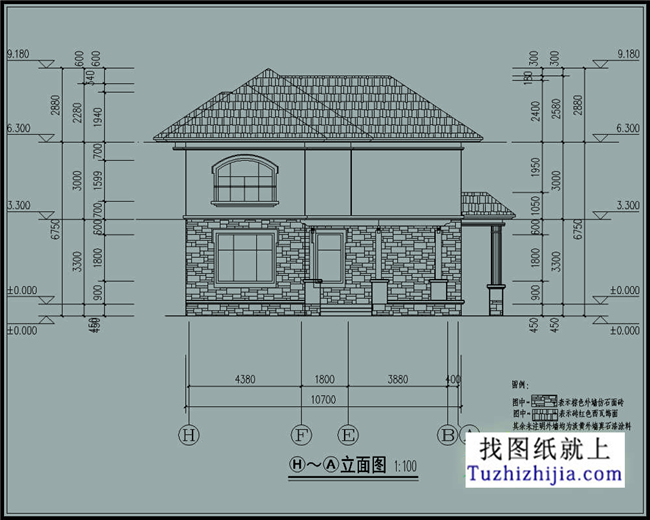 二层插座平面图,一层接地及弱电平面图,二层弱电平面图,屋顶防雷装置