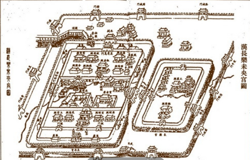 2,西汉:长乐宫,西汉有长乐宫和未央宫,隔得不远.